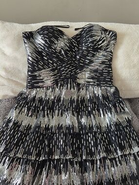 Strapless Black & Silver Sequin Party Dress
